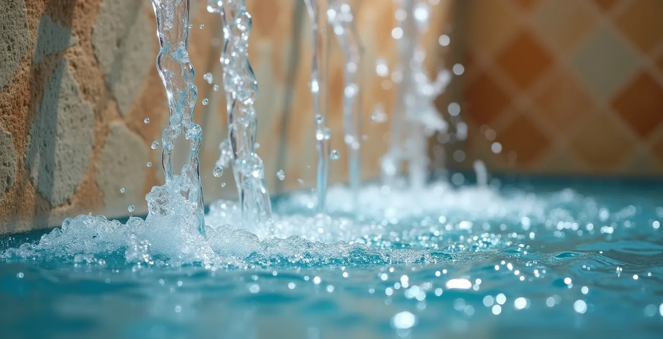 Détail macro de jets d'eau massants dans un spa