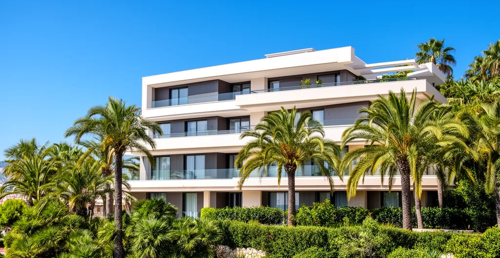 Façade résidence contemporaine Monaco avec végétation méditerranéenne